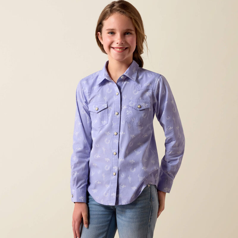 Ariat Girl's Western Motifs Long Sleeve Shirt-Western Lavendar - CWesternwear