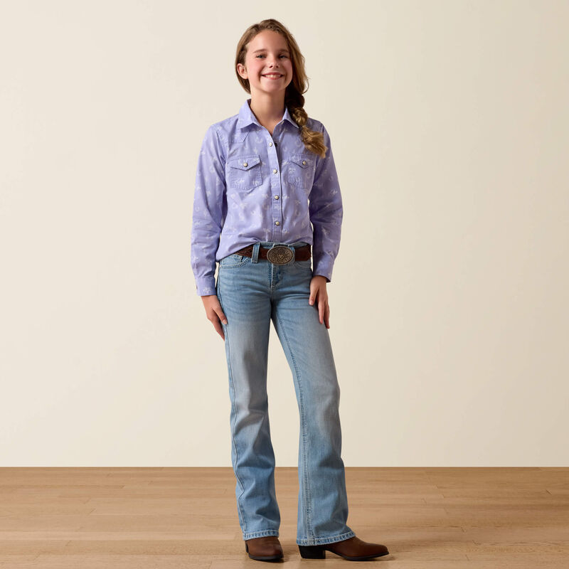 Ariat Girl's Western Motifs Long Sleeve Shirt-Western Lavendar - CWesternwear