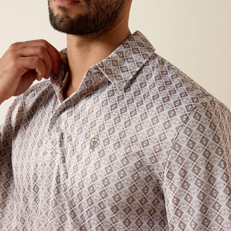 Men's Ariat All Over Print Polo-Taupe Grey Southwest Geo Print