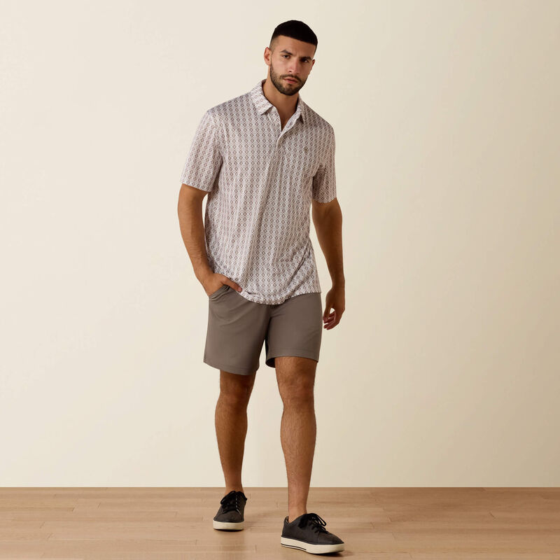 Men's Ariat All Over Print Polo-Taupe Grey Southwest Geo Print