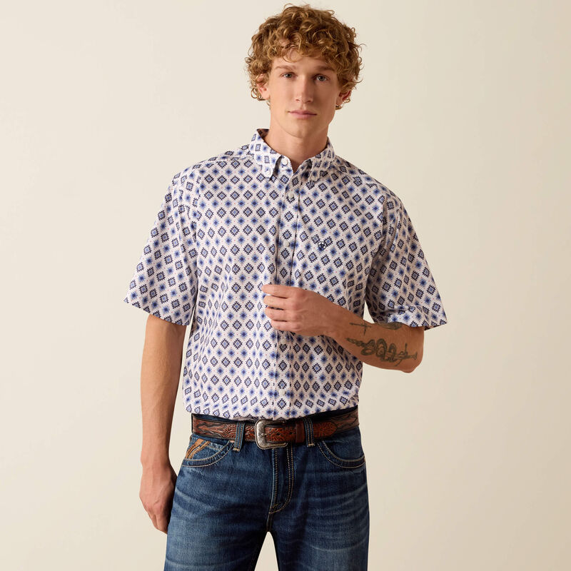 Men's Ariat Baxter Short Sleeve Shirt-White Multi Southwest Print