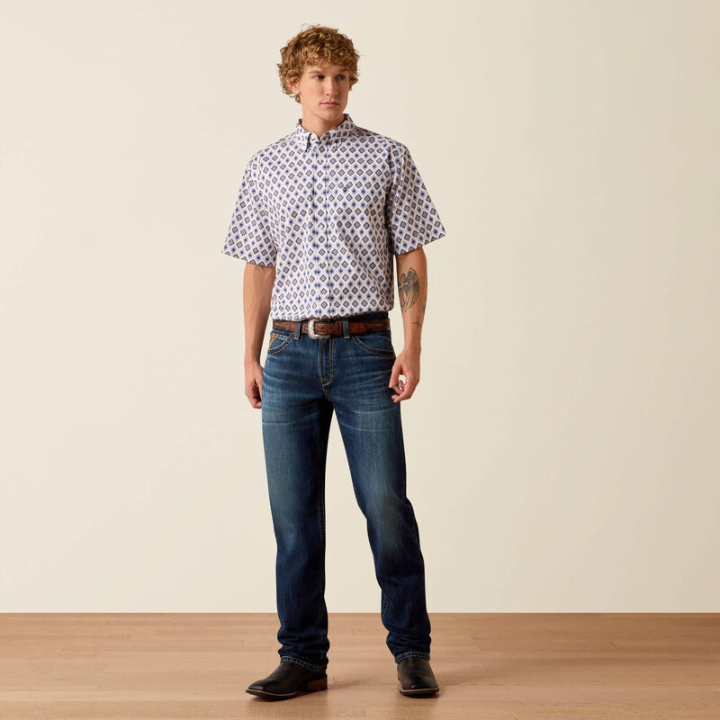 Men's Ariat Baxter Short Sleeve Shirt-White Multi Southwest Print