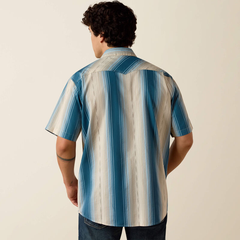 Men's Ariat Retro Hyland Fitted Short Sleeve Snap Shirt-Colonial Blue Stripe
