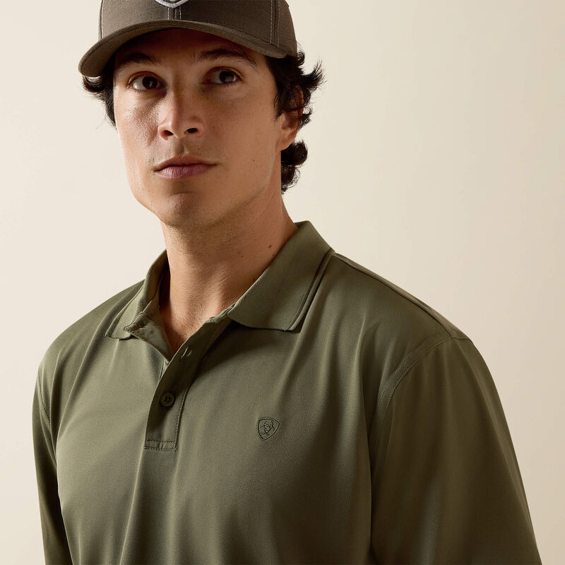 Men's Ariat Logo Fitted Polo-Deep Lichen Green