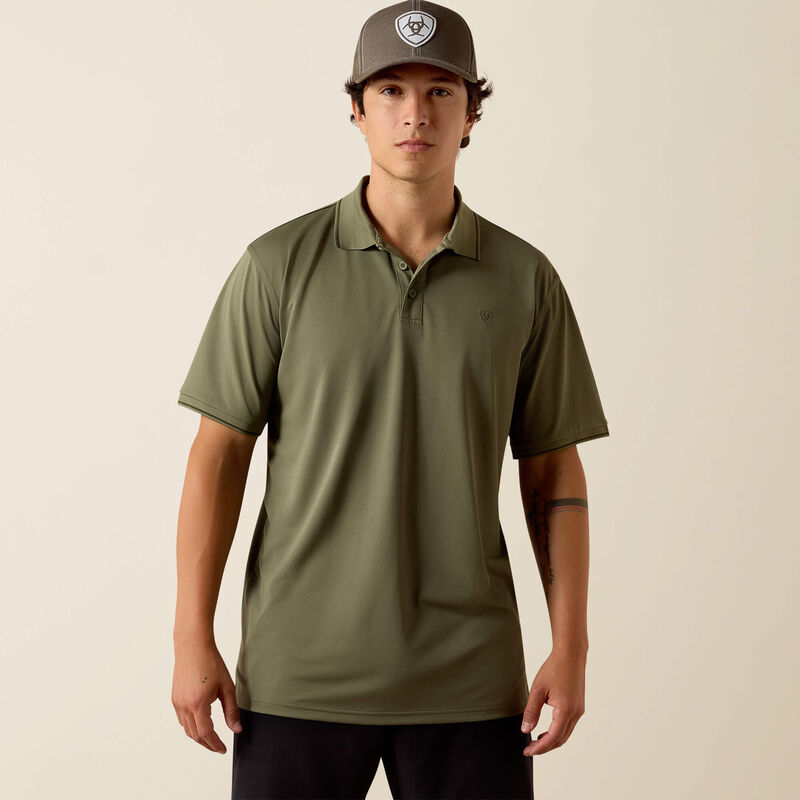 Men's Ariat Logo Fitted Polo-Deep Lichen Green