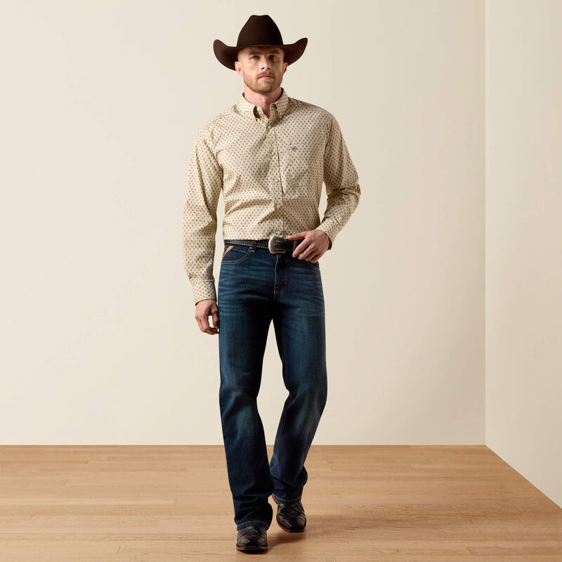 Men's Ariat Stu Classic Fit Shirt-Irish Cream Southwest Motif