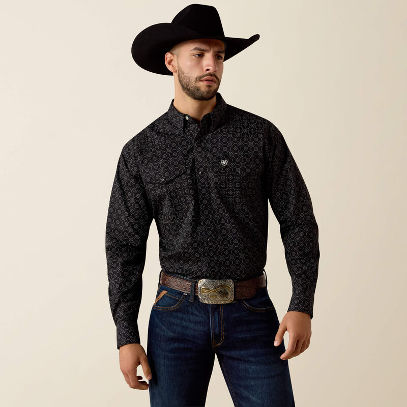 Men's Ariat Fritz Classic Fit Snap Shirt-Black Modern Print