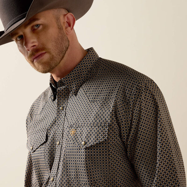 Men's Ariat Frey Classic Fit Snap Shirt-White Geo Print