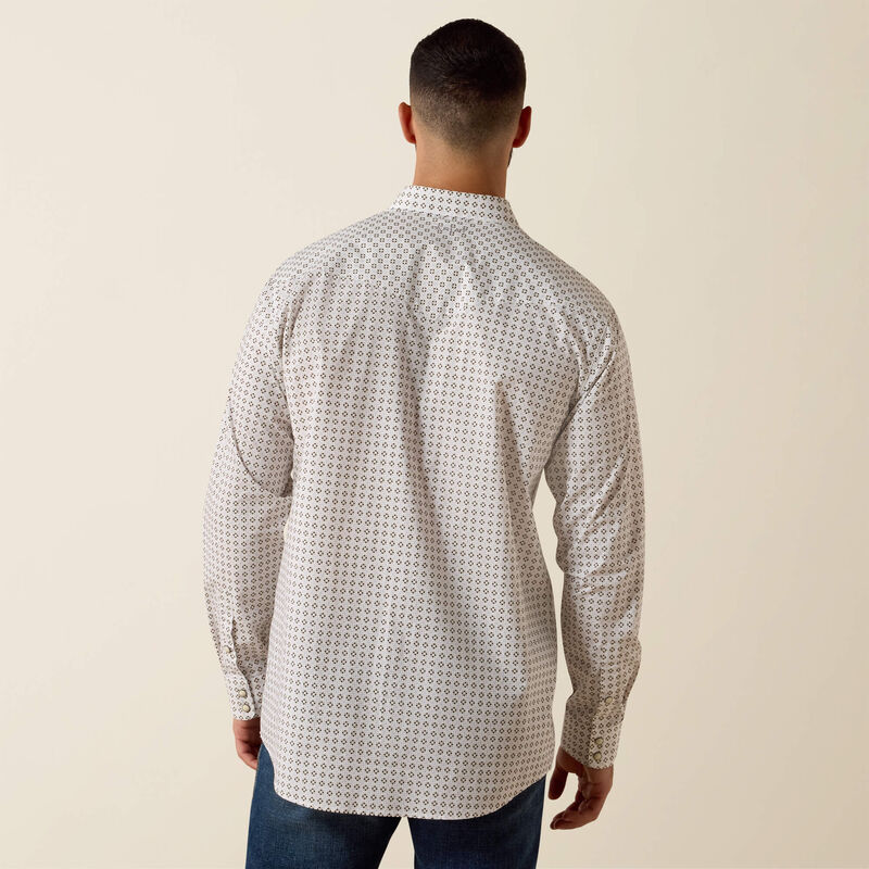 Men's Ariat Franz Fitted Long Sleeve Snap Shirt-White Multi Geo Stripe - CWesternwear