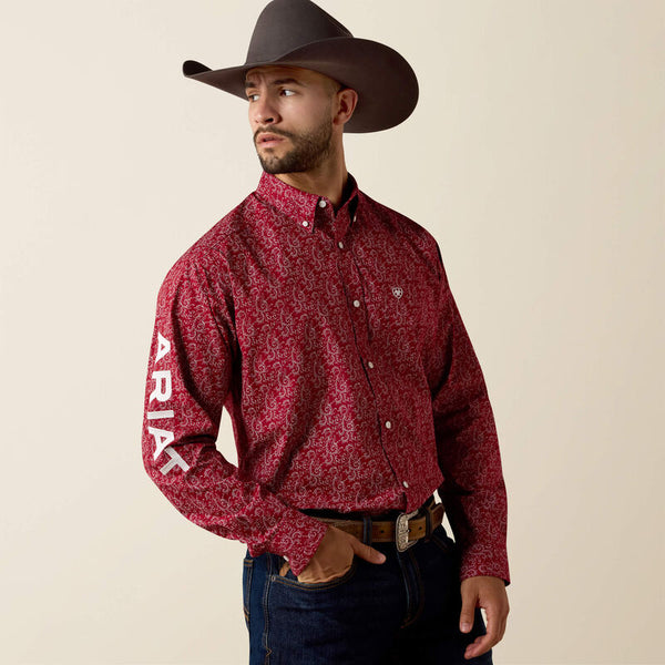 Men's Ariat Team Dylan Classic Fit Shirt-Red Scroll