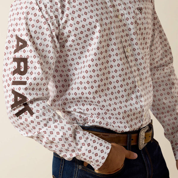 Men's Ariat Team Dallas Classic Fit Shirt-White Multi White Geo Print/Black