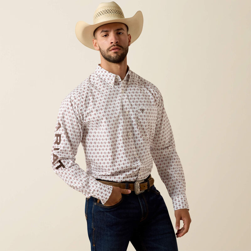 Men's Ariat Team Dallas Classic Fit Shirt-White Multi White Geo Print/Black