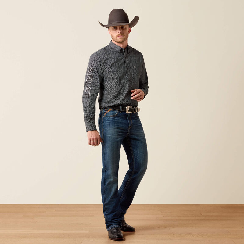 Men's Ariat Team Dariel Fitted Long Sleeve Shirt-Black Medallon Print/Black