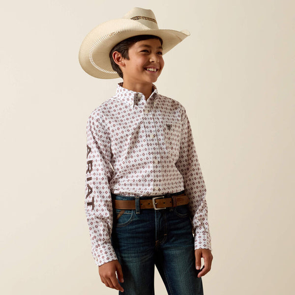 Boy's Ariat Team Dallas Long Sleeve-White Multi Print
