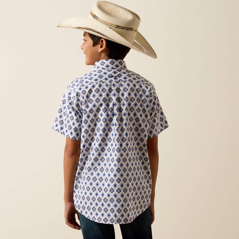 Boy's Ariat Baxter Short Sleeve Shirt-White Multi Southwest Print - CWesternwear