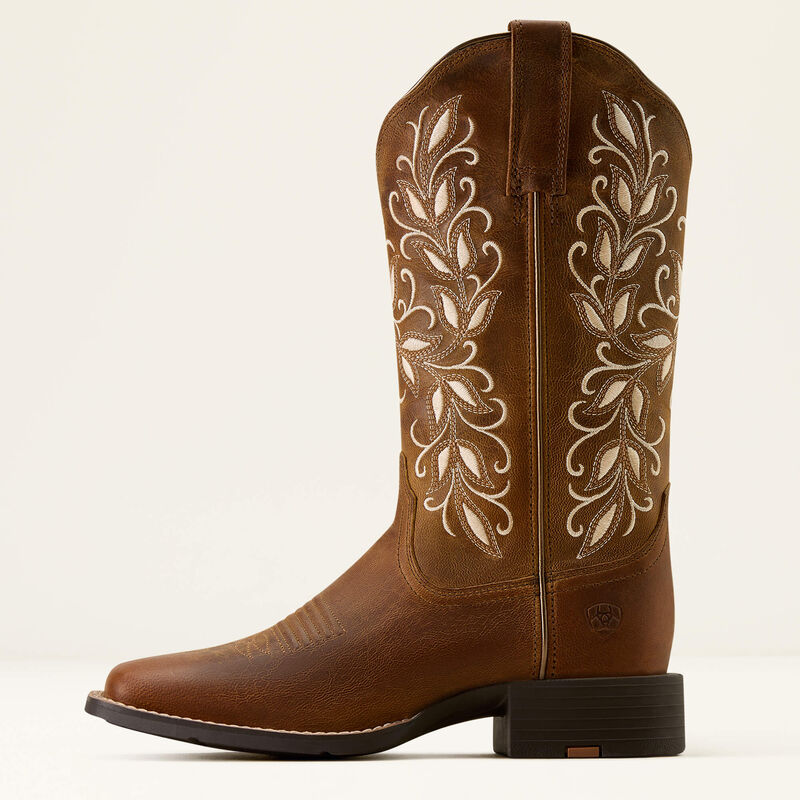 Ariat Women's Round Up Holly Wide Square Toe Western Boot-Pearl - CWesternwear
