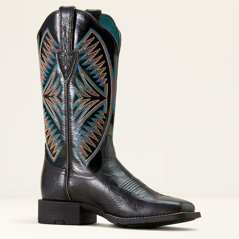 Ariat Women's Round Up Ruidoso Wide Square Toe Western Boot-Black - CWesternwear