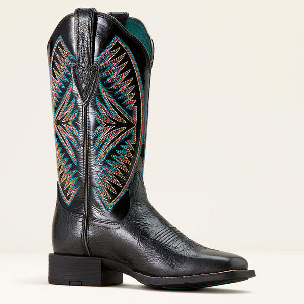 Ariat Women's Round Up Ruidoso Wide Square Toe Western Boot-Black - CWesternwear