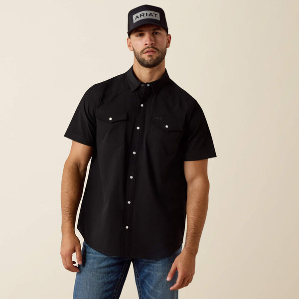 Men's Ariat Frontierflex VentTek Western Fitted Short Sleeve Shirt-Black