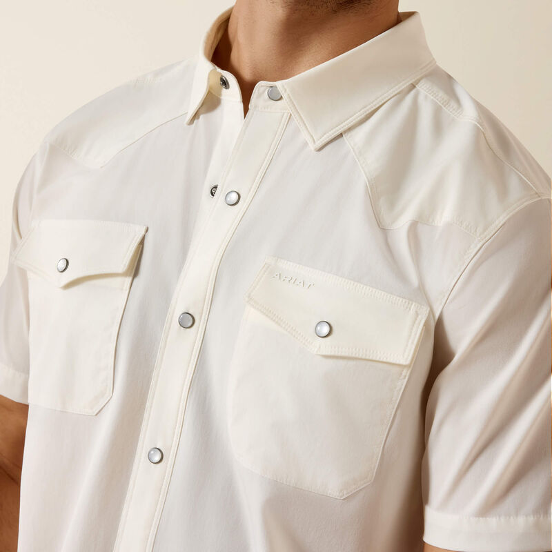 Men's Ariat Frontierflex VentTek Western Fitted Short Sleeve Shirt-White