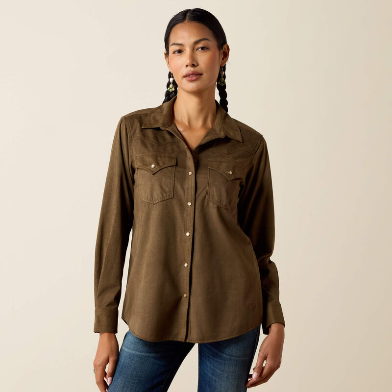 Women's Ariat Autumn Drift Western Snap Shirt-Olive Suede