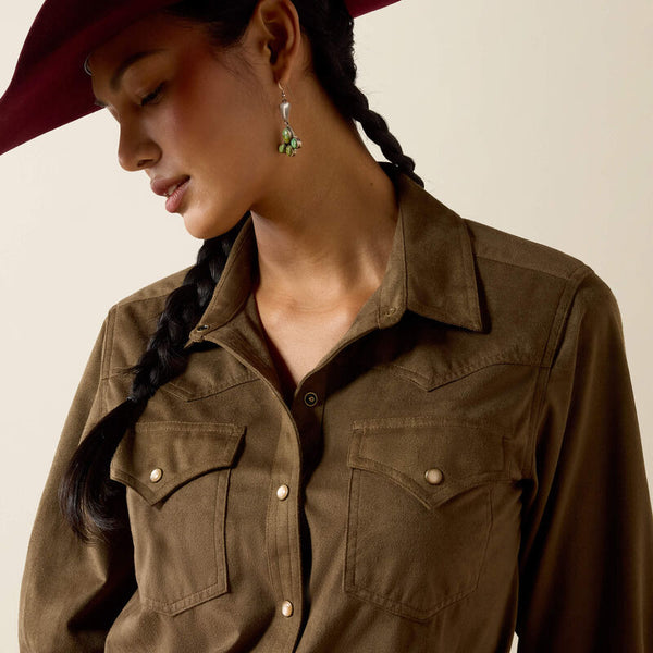 Women's Ariat Autumn Drift Western Snap Shirt-Olive Suede