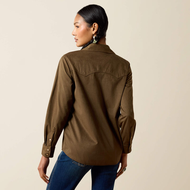 Women's Ariat Autumn Drift Western Snap Shirt-Olive Suede