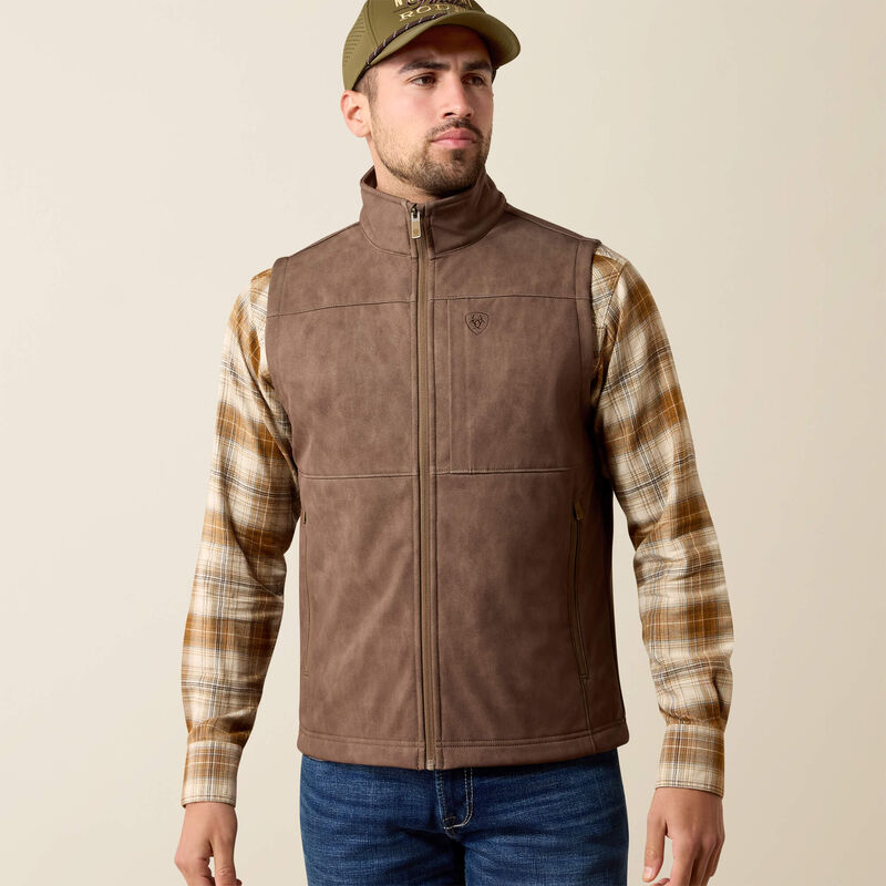 Ariat® Men's Vernon Softshell Vest-Wren Faux Leather Print