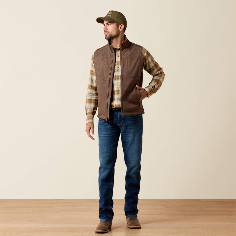 Ariat® Men's Vernon Softshell Vest-Wren Faux Leather Print