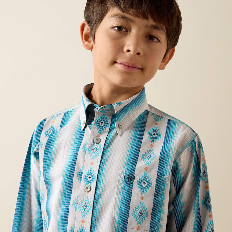 Boy's Ariat Powers Classic Fit Shirt-Grey Multi Serape Stripe