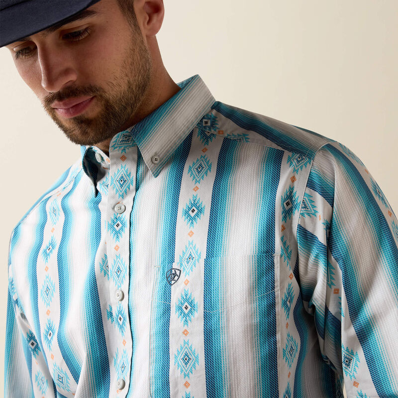 Men's Ariat Powers Classic Fit Shirt-Grey Multi Serape Stripe