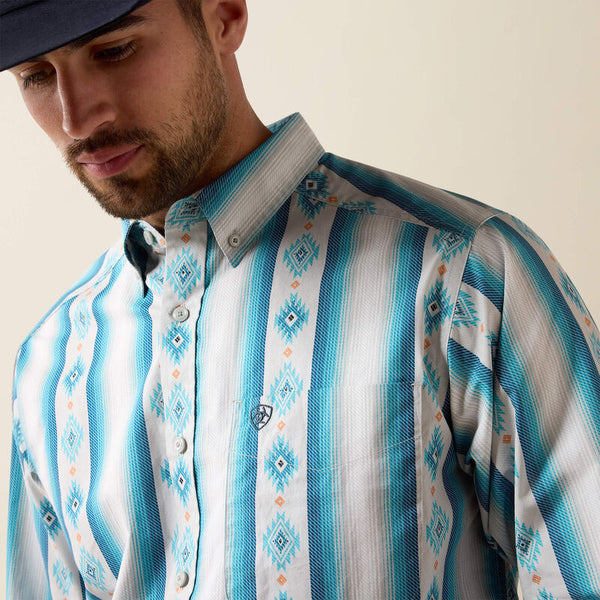 Men's Ariat Powers Classic Fit Shirt-Grey Multi Serape Stripe