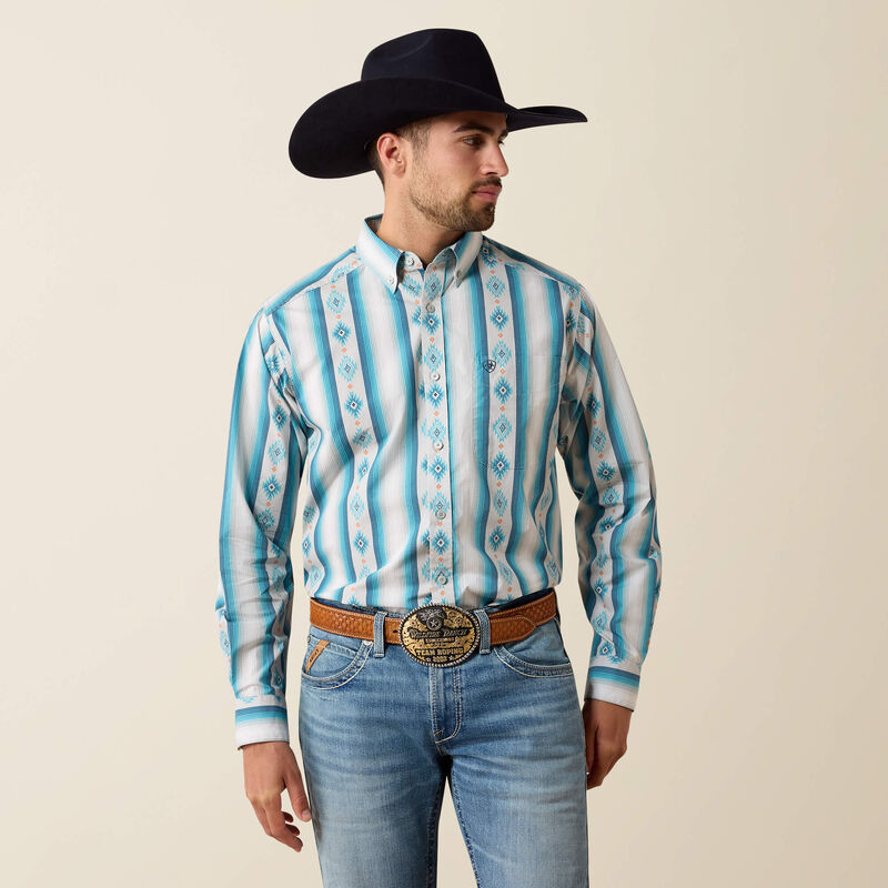 Men's Ariat Powers Classic Fit Shirt-Grey Multi Serape Stripe