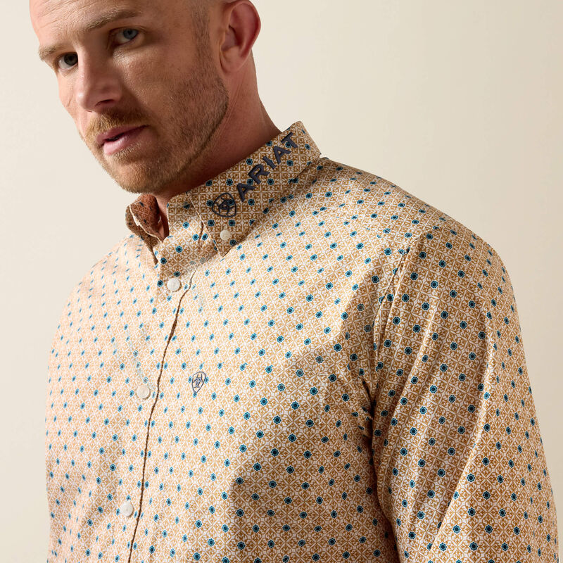 Men's Ariat Team Dusty Classic Fit Shirt-Gold Multi Medallion Print/Blue