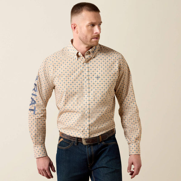 Men's Ariat Team Dusty Classic Fit Shirt-Gold Multi Medallion Print/Blue