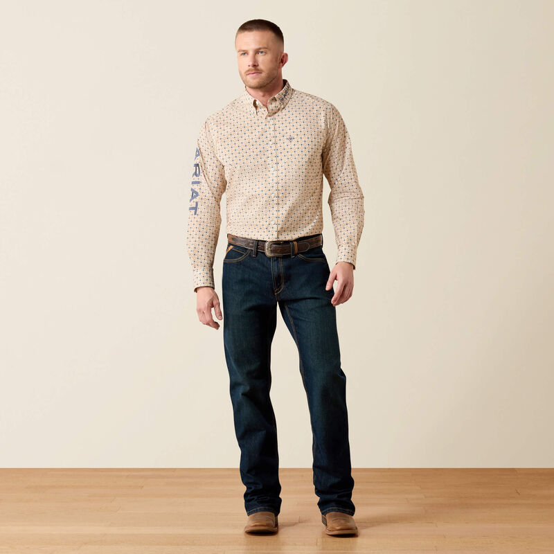 Men's Ariat Team Dusty Classic Fit Shirt-Gold Multi Medallion Print/Blue