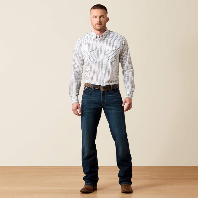 Men's Ariat Everything Classic Fit Snap Shirt-White Geo Stripe