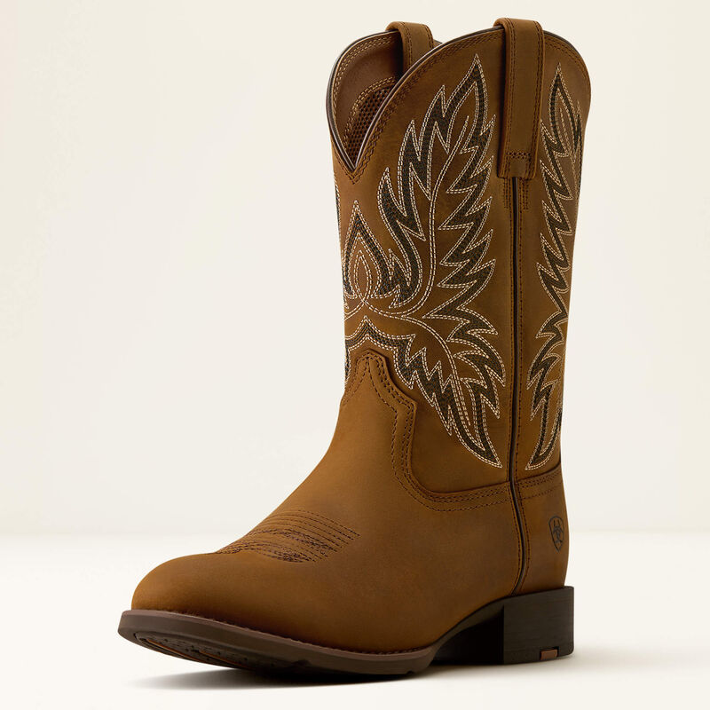 Men's Ariat Sport Stockman U Toe Cowboy Boot-Distressed Brown