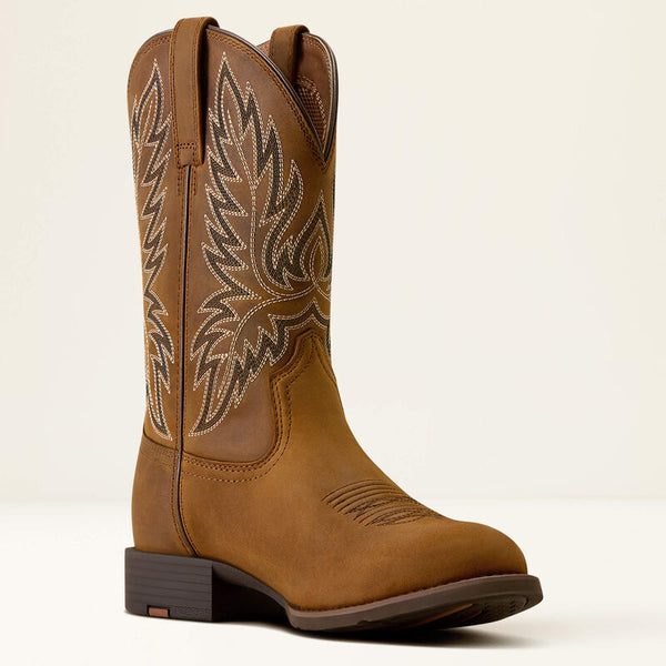 Men's Ariat Sport Stockman U Toe Cowboy Boot-Distressed Brown