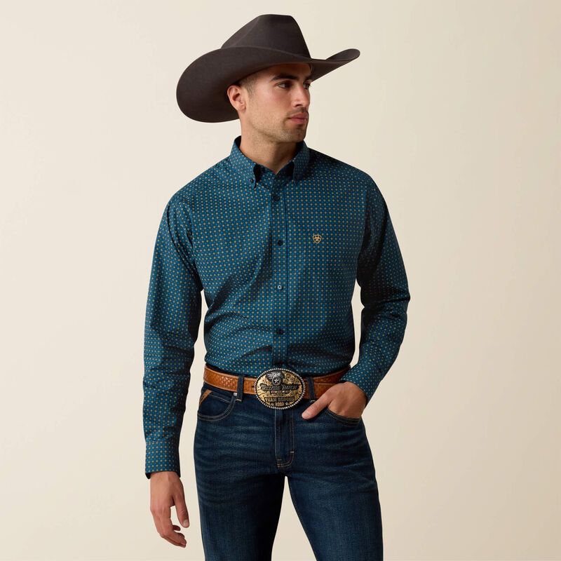 Men's Ariat Lovato Classic Fit Shirt-Majolica Blue Geo Print