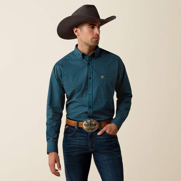 Men's Ariat Lovato Classic Fit Shirt-Majolica Blue Geo Print