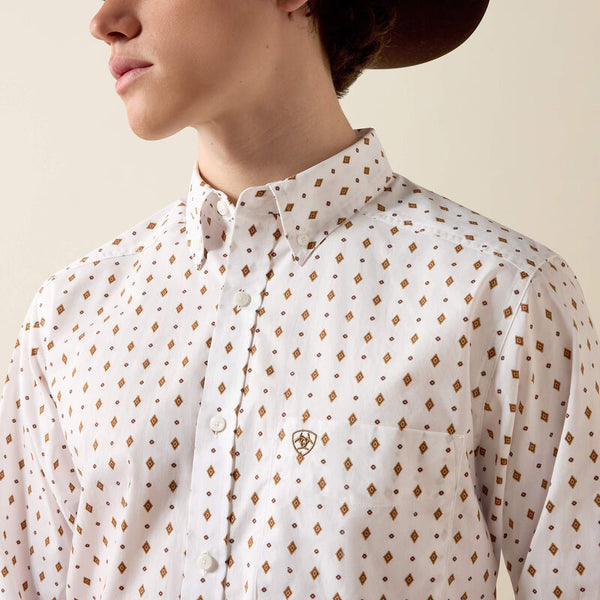 Men's Ariat Pauly Fitted Long Sleeve Shirt-White Geo Print
