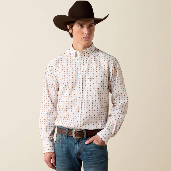 Men's Ariat Pauly Fitted Long Sleeve Shirt-White Geo Print