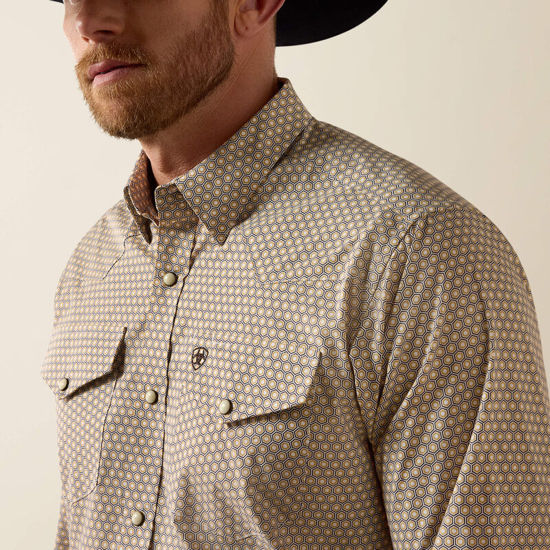 Men's Ariat Pilar Classic Fit Snap Shirt-White Geo Print