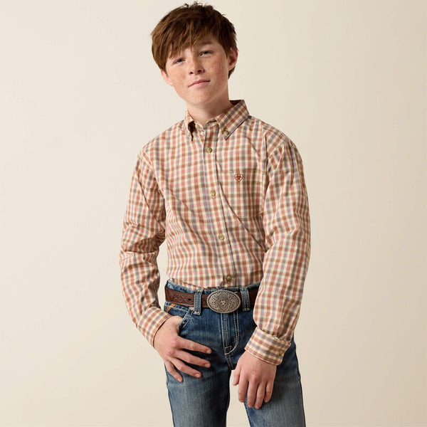 Boy's Ariat Pro Series Dave Classic Fit Shirt-Vanilla Custard Multi Small Plaid
