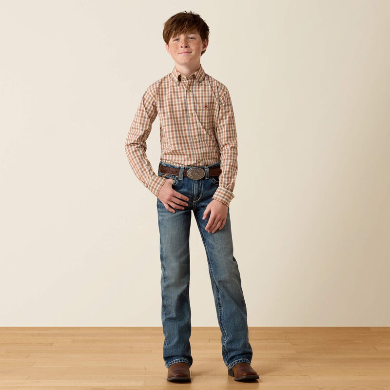Boy's Ariat Pro Series Dave Classic Fit Shirt-Vanilla Custard Multi Small Plaid