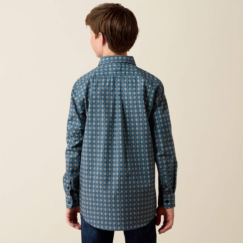 Boy's Ariat Lex Classic Fit Shirt-Real Teal Southwest Geo Print
