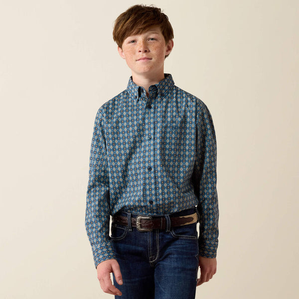Boy's Ariat Lex Classic Fit Shirt-Real Teal Southwest Geo Print