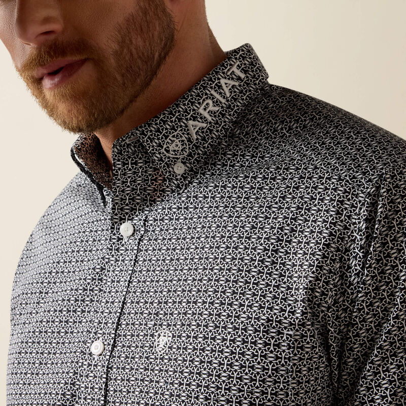 Men's Ariat Team Dawson Classic Fit Shirt-Black Abstract Print/White