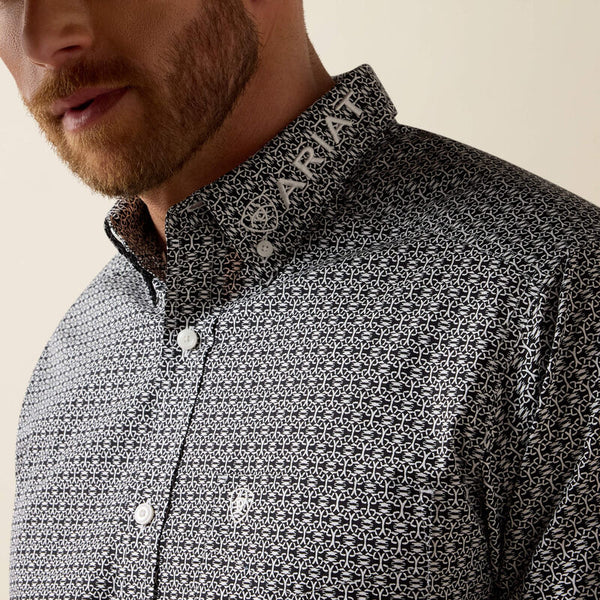 Men's Ariat Team Dawson Classic Fit Shirt-Black Abstract Print/White